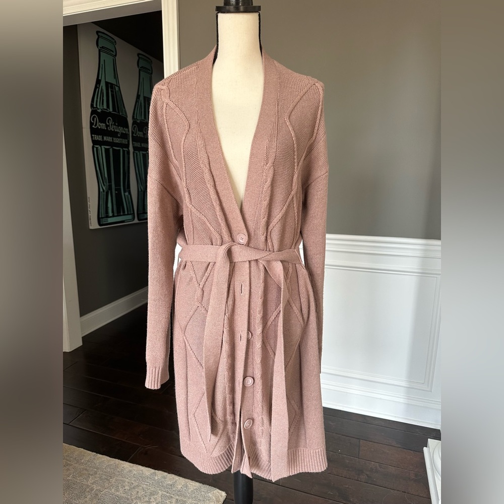 L’Agence Dusty Rose Belted Cardigan